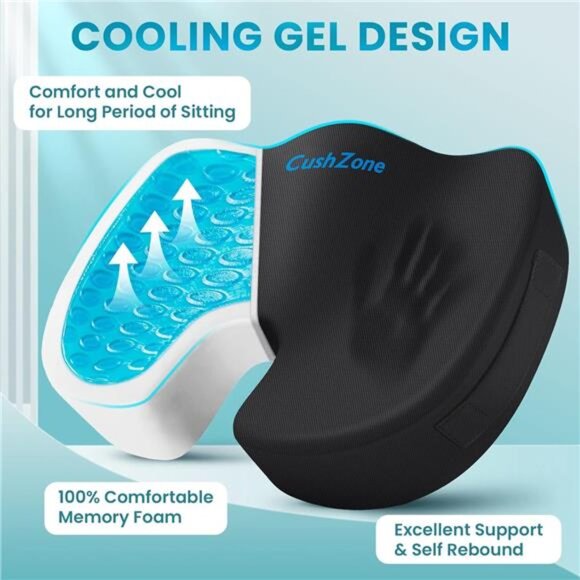 Office Chair Seat Cushion, Cooling Gel Enhanced Memory Foam Cushion for Long - Picture 2 of 7